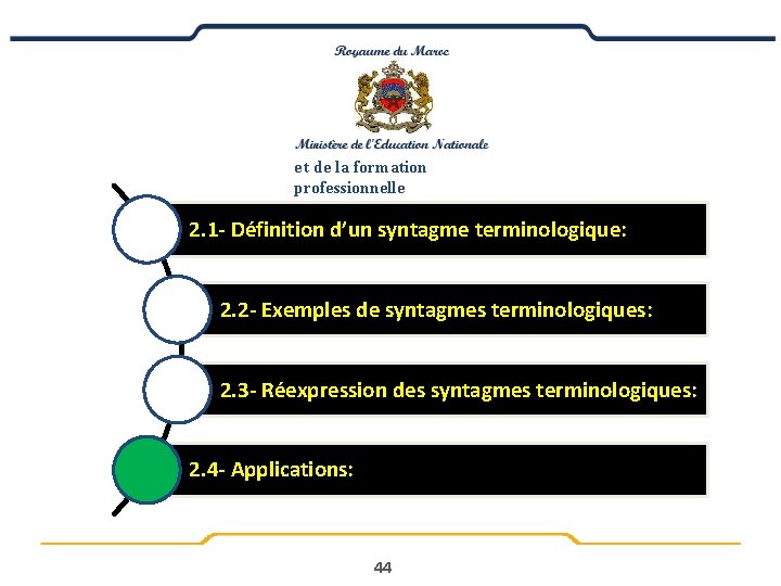 e t de la formation professionnelle 2. 1 - Définition d’un syntagme terminologique: 2.