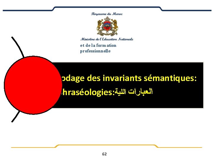 e t de la formation professionnelle Transcodage des invariants sémantiques: 4 -Les phraséologies: ﺍﻟﻟﻴﺔ