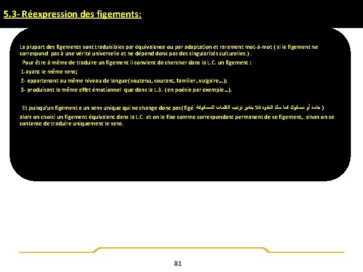 5. 3 - Réexpression des figements: La plupart des figements sont traduisibles par équivalence