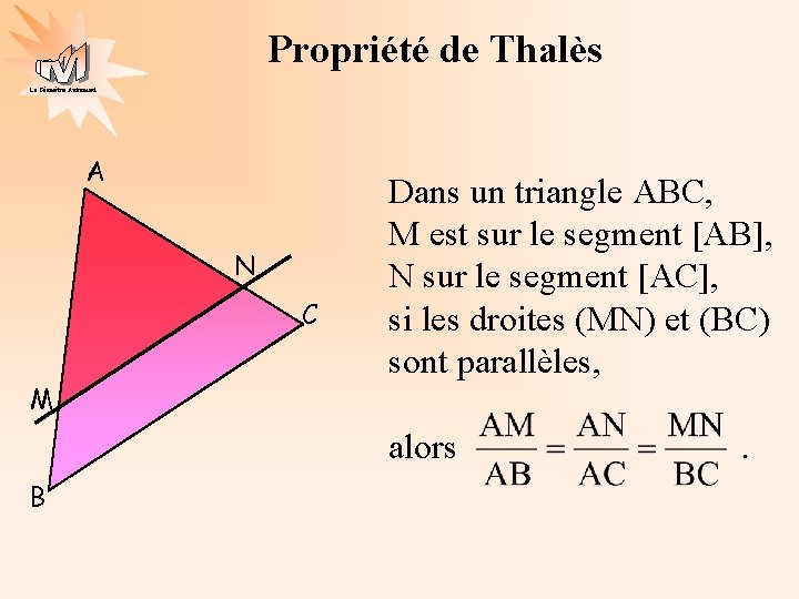 Propriété de Thalès La Géométrie Autrement A N C M Dans un triangle ABC,