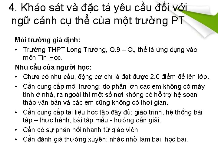 4. Khảo sát và đặc tả yêu cầu đối với ngữ cảnh cụ thể