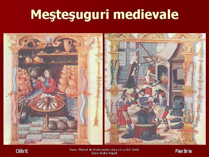 Meşteşuguri medievale Olărit Sursa -Manual de istorie pentru clasa a 6 -a, Ed. Corint