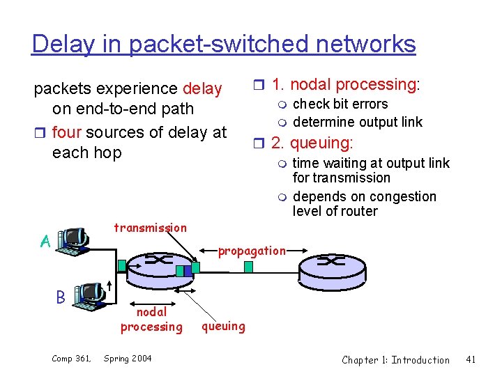 Delay in packet-switched networks packets experience delay on end-to-end path r four sources of