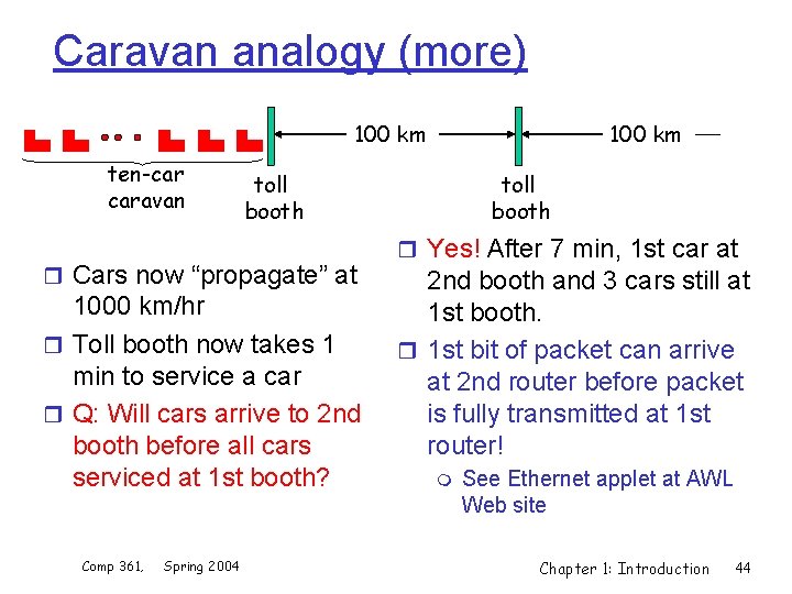 Caravan analogy (more) 100 km ten-car caravan toll booth r Cars now “propagate” at