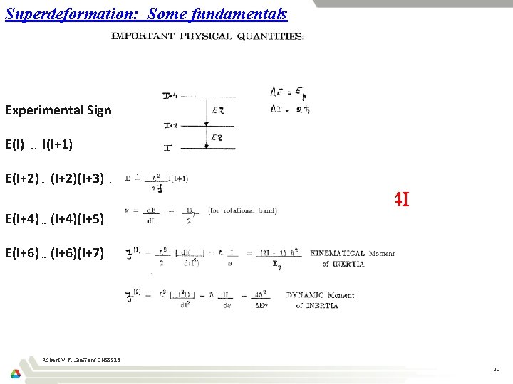 Superdeformation: Some fundamentals Experimental Signature of Rotational Bands: Why a picket fence? E(I) ~