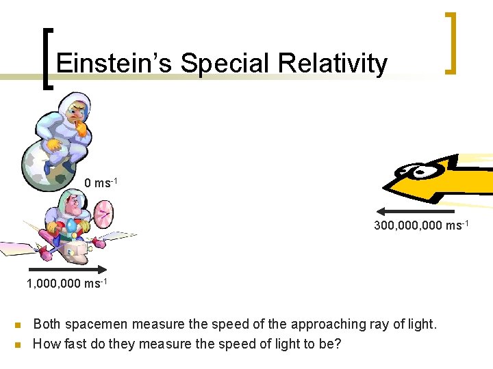 Einstein’s Special Relativity 0 ms-1 300, 000 ms-1 1, 000 ms-1 n n Both