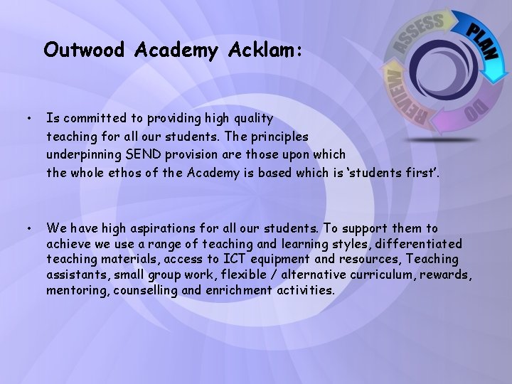 Outwood Academy Acklam: • Is committed to providing high quality teaching for all our