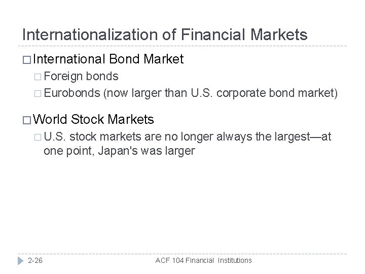 Internationalization of Financial Markets � International Bond Market � Foreign bonds � Eurobonds (now