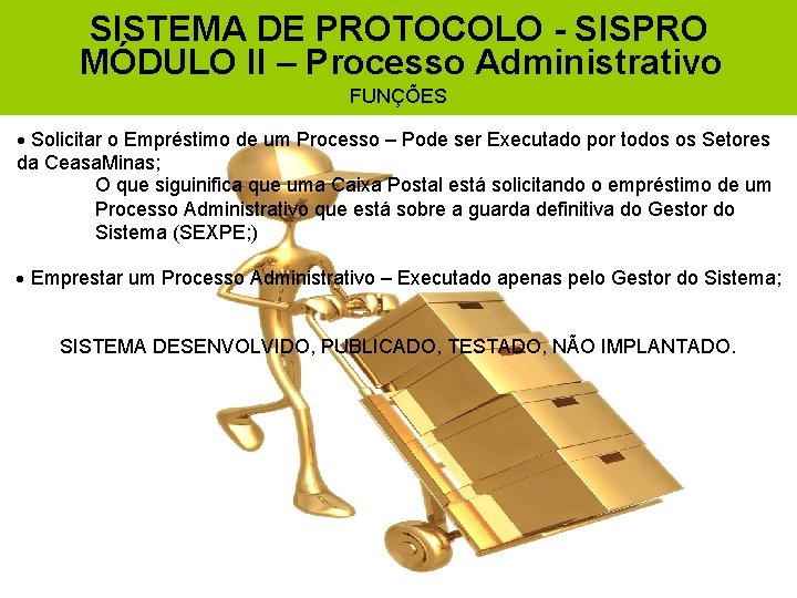 SISTEMA DE PROTOCOLO - SISPRO MÓDULO II – Processo Administrativo FUNÇÕES Solicitar o Empréstimo