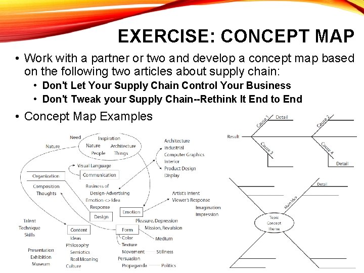 EXERCISE: CONCEPT MAP • Work with a partner or two and develop a concept