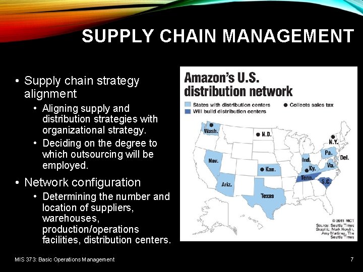 SUPPLY CHAIN MANAGEMENT • Supply chain strategy alignment • Aligning supply and distribution strategies