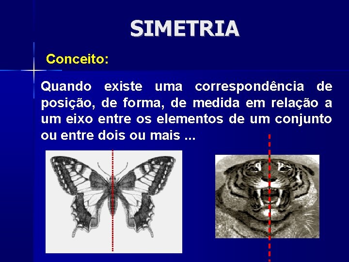 SIMETRIA Conceito: Quando existe uma correspondência de posição, de forma, de medida em relação