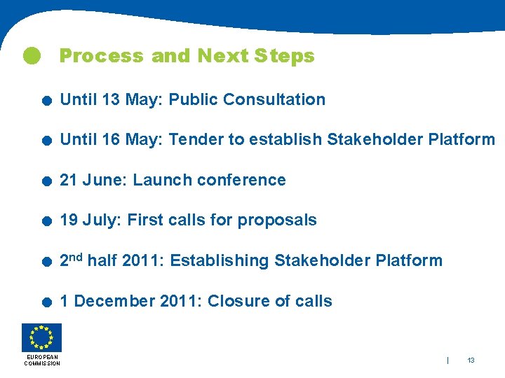  Process and Next Steps . . . Until 13 May: Public Consultation Until