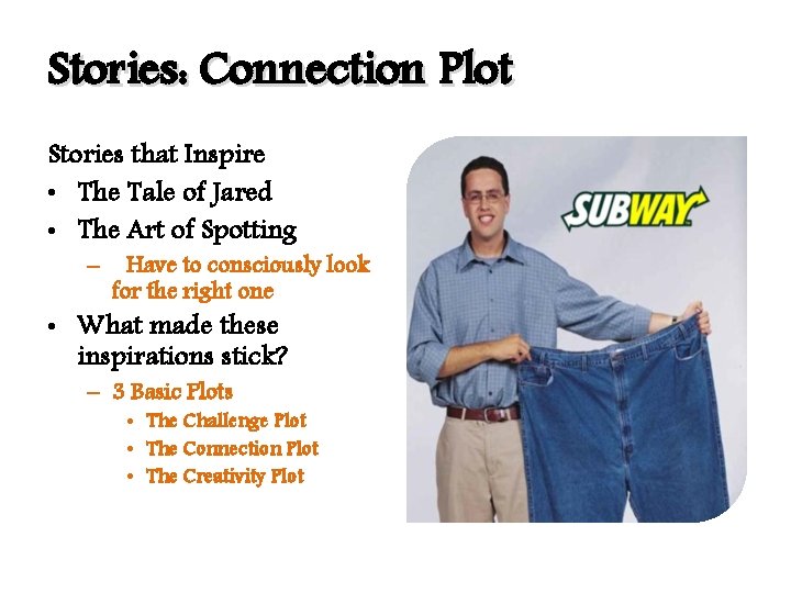Stories: Connection Plot Stories that Inspire • The Tale of Jared • The Art