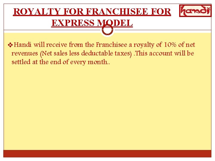 ROYALTY FOR FRANCHISEE FOR EXPRESS MODEL v. Handi will receive from the Franchisee a