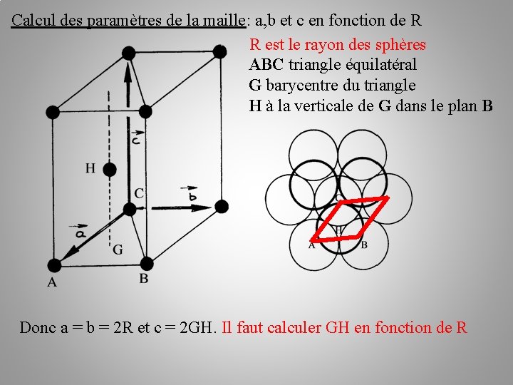 Calcul des paramètres de la maille: a, b et c en fonction de R