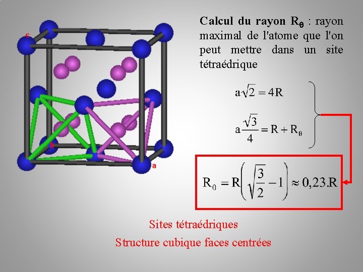 Calcul du rayon R : rayon maximal de l'atome que l'on peut mettre dans