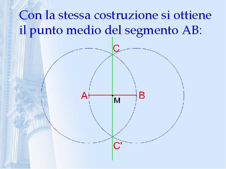 Con la stessa costruzione si ottiene il punto medio del segmento AB: 