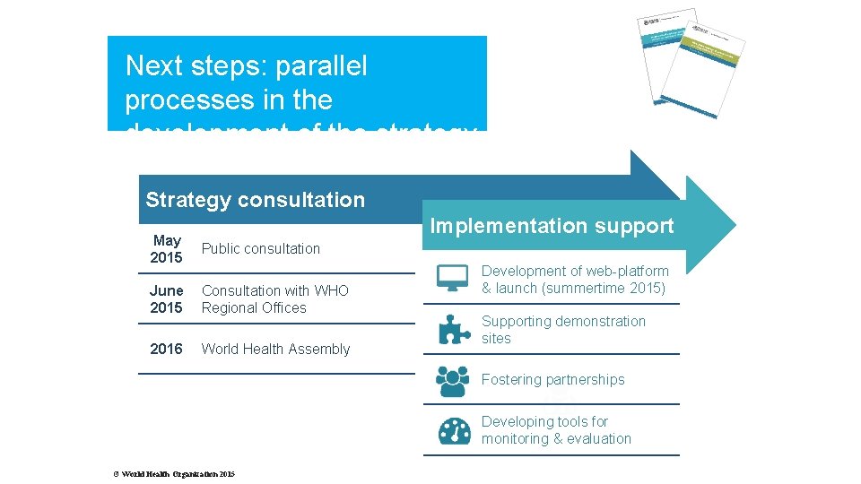 Next steps: parallel processes in the development of the strategy Strategy consultation Implementation support