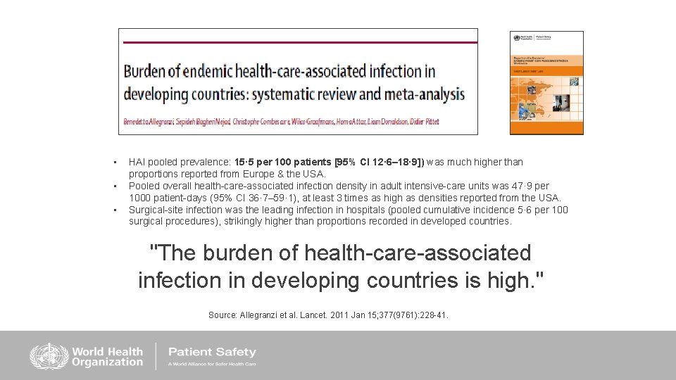  • • • HAI pooled prevalence: 15· 5 per 100 patients [95% CI