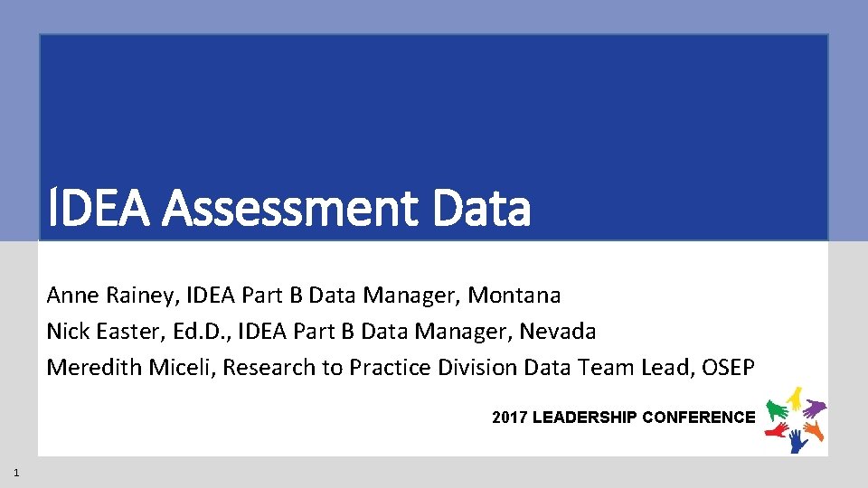 IDEA Assessment Data Anne Rainey, IDEA Part B Data Manager, Montana Nick Easter, Ed.