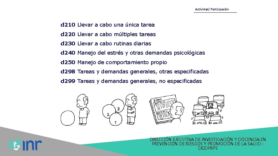 Actividad/ Participación d 210 Llevar a cabo una única tarea d 220 Llevar a