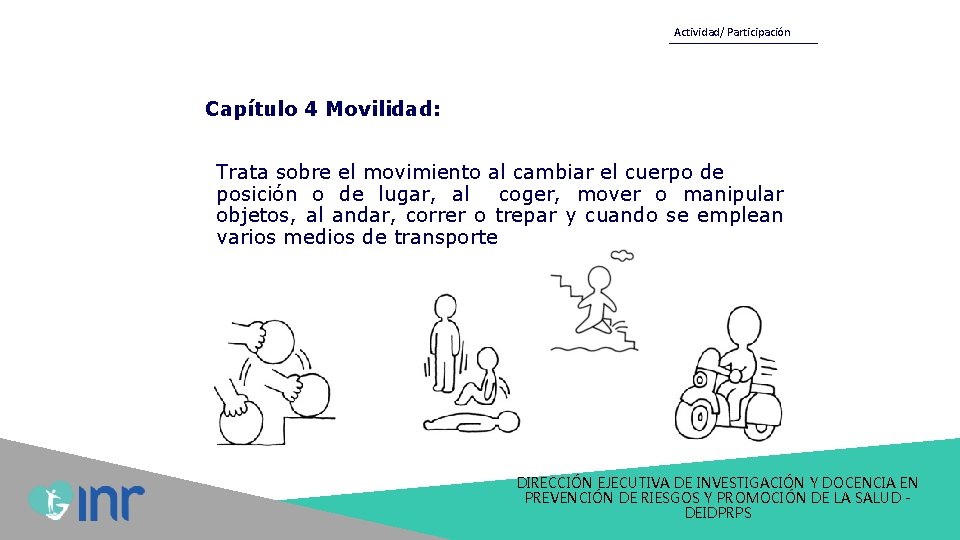 Actividad/ Participación Capítulo 4 Movilidad: Trata sobre el movimiento al cambiar el cuerpo de