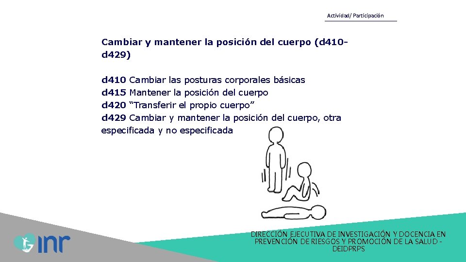 Actividad/ Participación Cambiar y mantener la posición del cuerpo (d 410 d 429) d