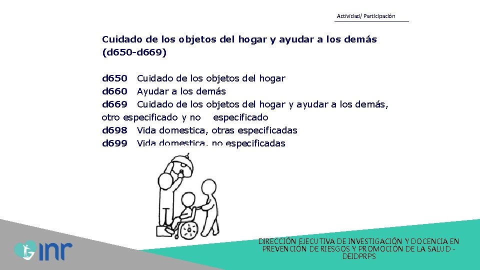 Actividad/ Participación Cuidado de los objetos del hogar y ayudar a los demás (d