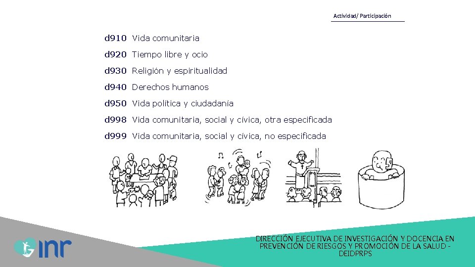 Actividad/ Participación d 910 Vida comunitaria d 920 Tiempo libre y ocio d 930