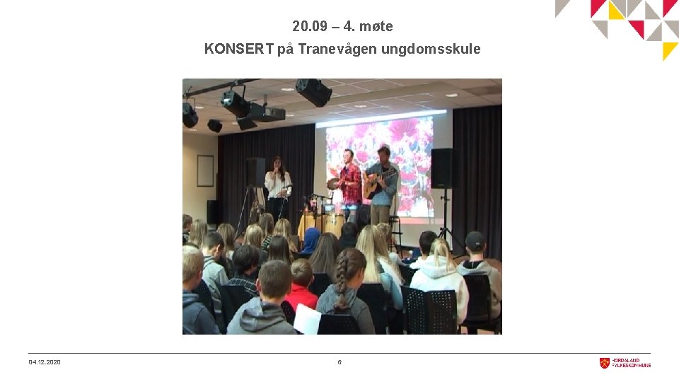 20. 09 – 4. møte KONSERT på Tranevågen ungdomsskule 04. 12. 2020 6 