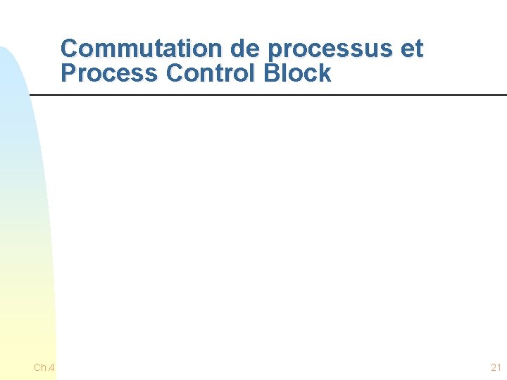 Commutation de processus et Process Control Block Ch. 4 21 