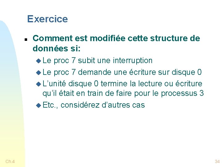 Exercice n Comment est modifiée cette structure de données si: u Le proc 7