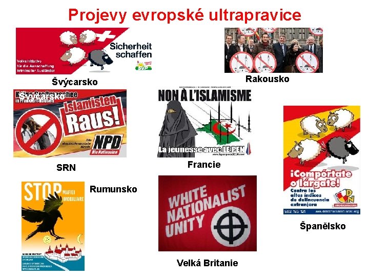 Projevy evropské ultrapravice Rakousko Švýcarsko Francie SRN Rumunsko Španělsko Velká Britanie 