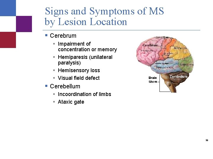 Signs and Symptoms of MS by Lesion Location § Cerebrum § Impairment of concentration