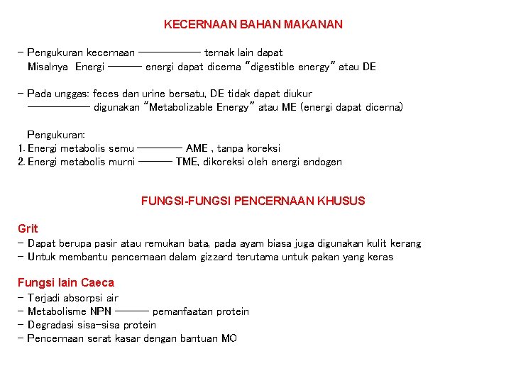 KECERNAAN BAHAN MAKANAN - Pengukuran kecernaan ------ ternak lain dapat Misalnya Energi ------ energi KECERNAAN BAHAN MAKANAN - Pengukuran kecernaan ------ ternak lain dapat Misalnya Energi ------ energi