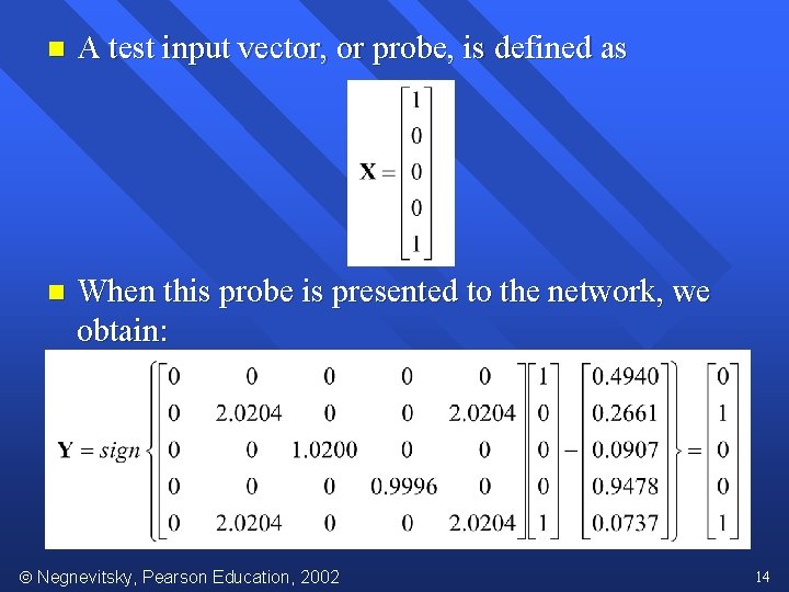 n A test input vector, or probe, is defined as n When this probe