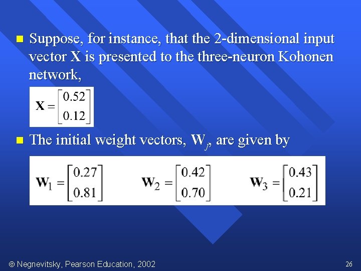 n Suppose, for instance, that the 2 -dimensional input vector X is presented to