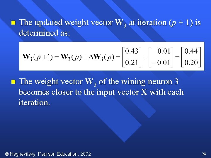 n The updated weight vector W 3 at iteration (p + 1) is determined