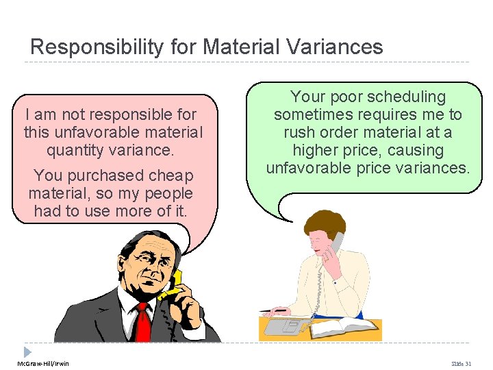 Responsibility for Material Variances I am not responsible for this unfavorable material quantity variance. Responsibility for Material Variances I am not responsible for this unfavorable material quantity variance.