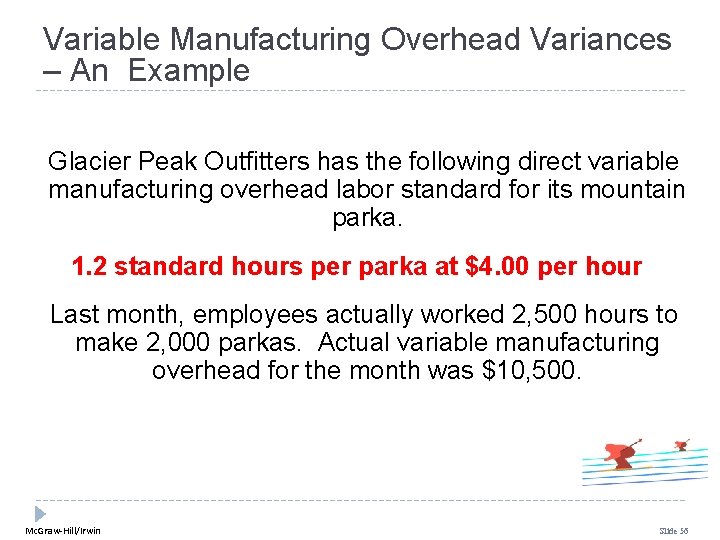 Variable Manufacturing Overhead Variances – An Example Glacier Peak Outfitters has the following direct Variable Manufacturing Overhead Variances – An Example Glacier Peak Outfitters has the following direct