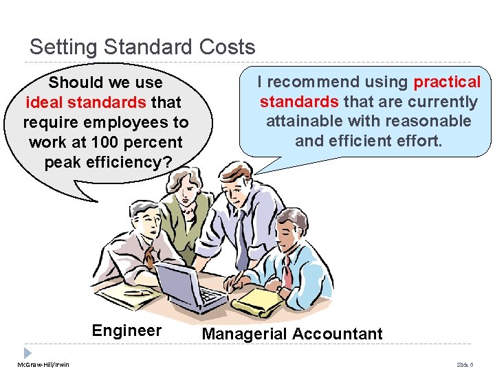 Setting Standard Costs Should we use ideal standards that require employees to work at Setting Standard Costs Should we use ideal standards that require employees to work at