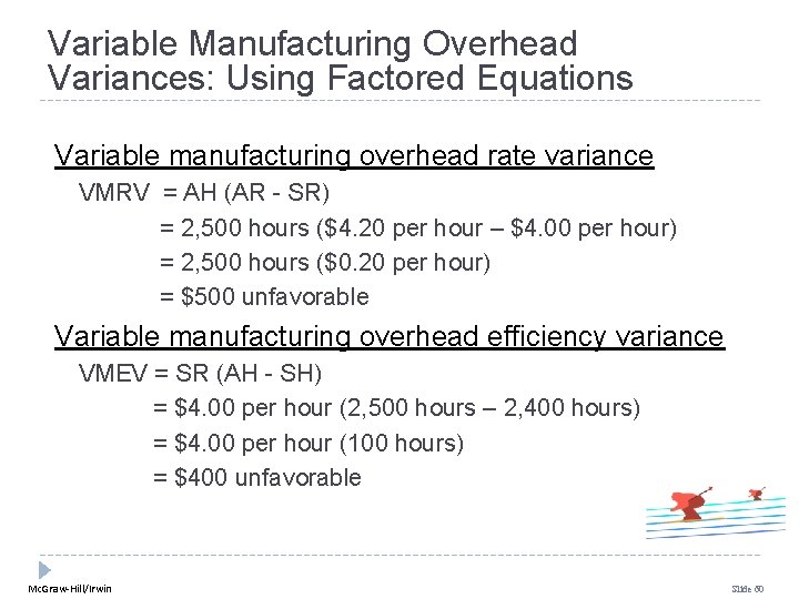 Variable Manufacturing Overhead Variances: Using Factored Equations Variable manufacturing overhead rate variance VMRV = Variable Manufacturing Overhead Variances: Using Factored Equations Variable manufacturing overhead rate variance VMRV =