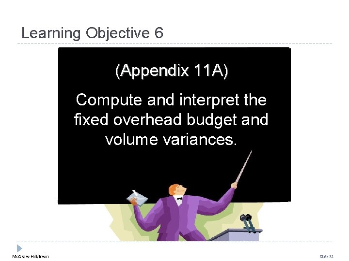 Learning Objective 6 (Appendix 11 A) Compute and interpret the fixed overhead budget and Learning Objective 6 (Appendix 11 A) Compute and interpret the fixed overhead budget and