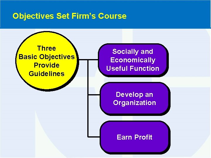 Objectives Set Firm’s Course Three Basic Objectives Provide Guidelines Socially and Economically Useful Function