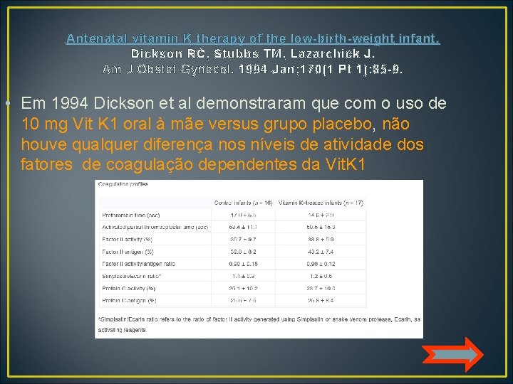 Antenatal vitamin K therapy of the low-birth-weight infant. Dickson RC, Stubbs TM, Lazarchick J.