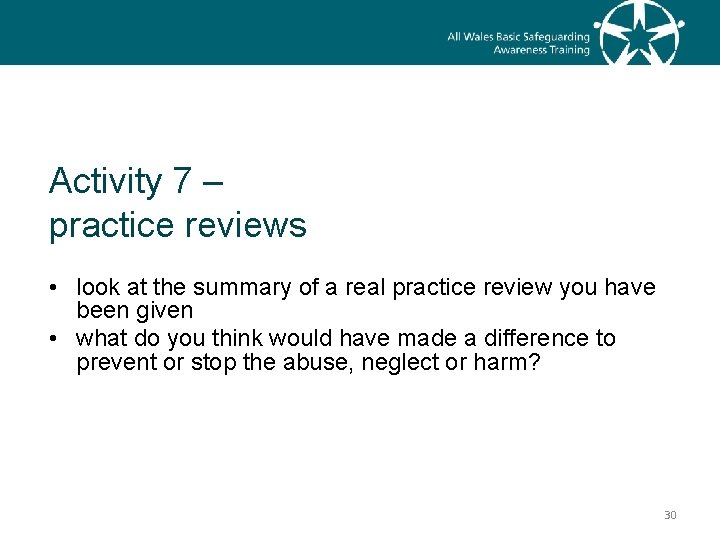 Activity 7 – practice reviews • look at the summary of a real practice