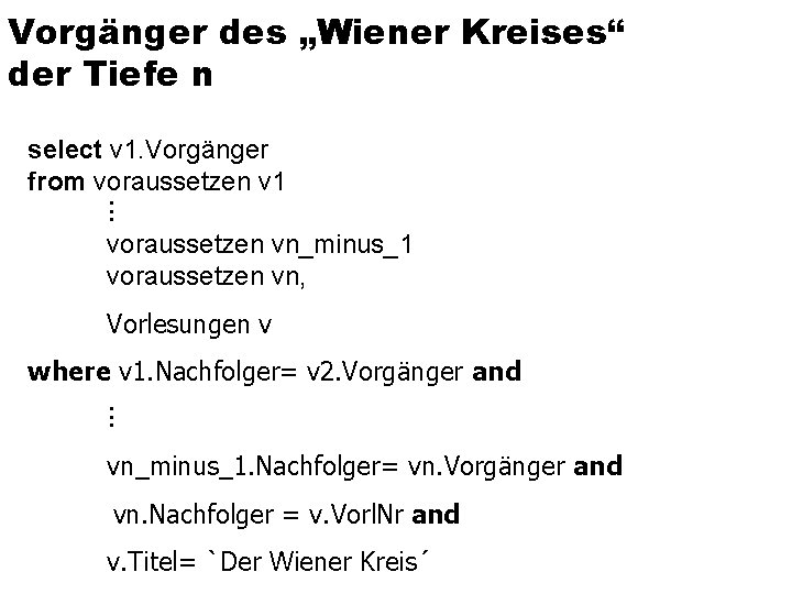 Vorgänger des „Wiener Kreises“ der Tiefe n select v 1. Vorgänger from voraussetzen v