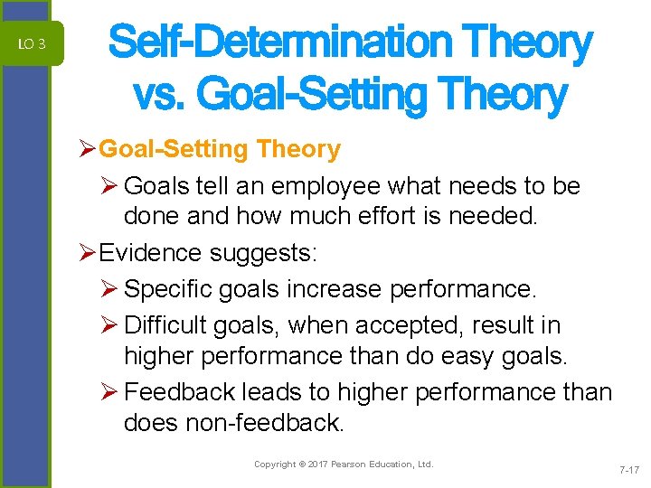 LO 3 Self-Determination Theory vs. Goal-Setting Theory Ø Goals tell an employee what needs