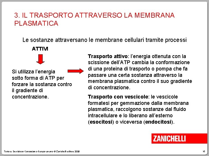 3. IL TRASPORTO ATTRAVERSO LA MEMBRANA PLASMATICA Le sostanze attraversano le membrane cellulari tramite